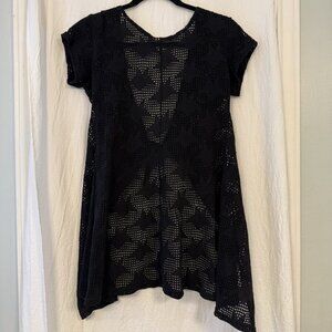 Surfival Black Open Knit 90s Y2K Edgy Whimsigoth Open Front Cardigan Duster